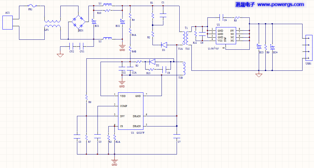 5V 3A USB solution circuit diagram BOM list, Global Semi. G5237F