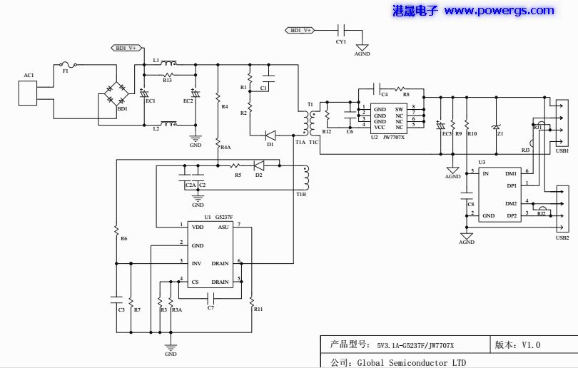 5V3.1A USB·ͼ BOM list,뵼G5237F,